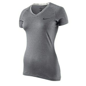 Nike Pro fitted short sleeve v-neck athletic top grey small